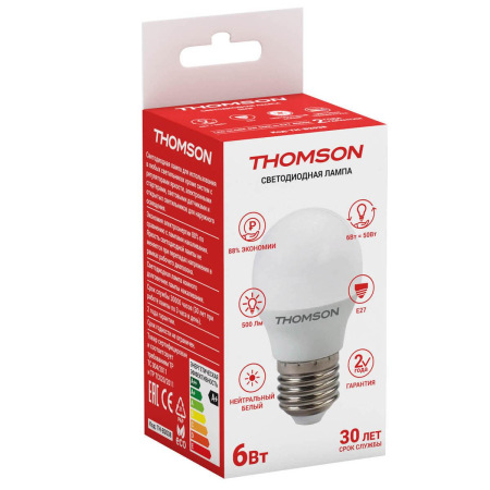 Лампа светодиодная Thomson E27 6W 4000K шар матовая TH-B2038