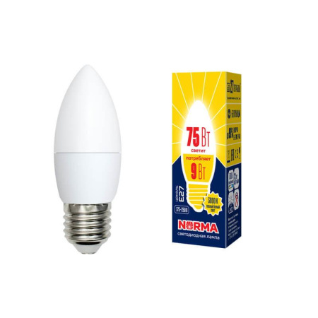 Лампа светодиодная E27 9W 3000K матовая LED-C37-9W/WW/E27/FR/NR UL-00003807