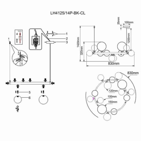 Подвесная люстра Lumien Hall Lovrenc LH4125/14P-BK-CL