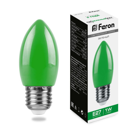 Лампа светодиодная, (1W) 230V E27 зеленый C35, LB-376