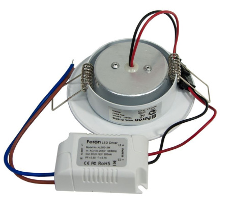 Светильник встраиваемый светодиодный 3W, 4000К, 180Lm, белый, AL500 с драйвером в комплекте
