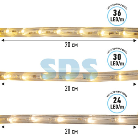 Дюралайт LED,  постоянное свечение (2W) - ТЕПЛЫЙ БЕЛЫЙ,  24 LED/м Ø10мм,  бухта 100м