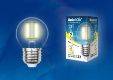 Лампа светодиодная филаментная Uniel E27 7,5W 3000K прозрачная LED-G45-7,5W/WW/E27/CL GLA01TR UL-00003252
