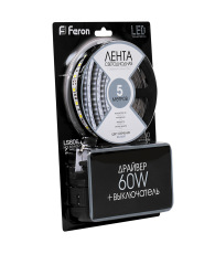 Cветодиодная LED лента Feron LS606, готовый комплект 3м 60SMD(5050)/м 14.4Вт/м IP20 12V 6500К