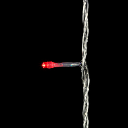 Гирлянда Нить 10м Красная с Мерцанием Белого Диода 24В, 100 LED, Провод Прозрачный ПВХ, IP54