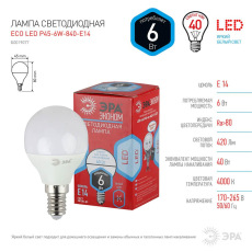Лампа светодиодная ЭРА E14 6W 4000K матовая ECO LED P45-6W-840-E14 Б0019077