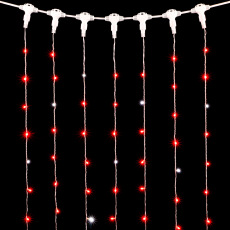 Гирлянда Занавес 2 x 3 м Красный с Мерцанием Белого Диода 220В, 600 LED, Провод Прозрачный ПВХ, IP54