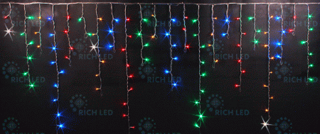 Светодиодная бахрома Rich LED, 3*0.9 м, влагозащитный колпачок, мерцающая, мульти (крас., зелен., розов.), белый провод, RL-i3*0.9F-CW/RGP