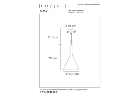 Подвесной светильник Lucide Gipsy 35406/16/31