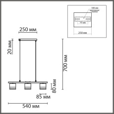 8240/3 COMFI LN25 черный, металл/акрил Светильник подвесной LED GX53 3*7W 220V LANIKA