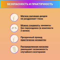 Гирлянда Занавес 2 x 1,5 м Тепло-Белый 220В, 192 LED, Провод Прозрачный ПВХ, IP20