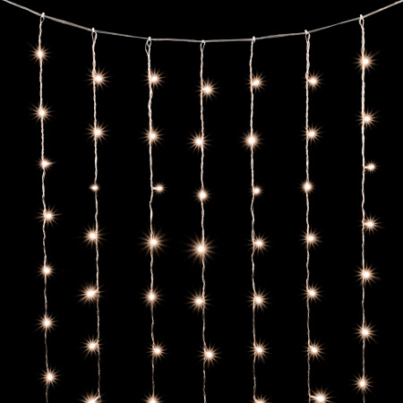 Гирлянда Занавес 3 x 2 м Тепло-Белый с Мерцанием 220В, 600 LED, Провод Прозрачный ПВХ, IP20