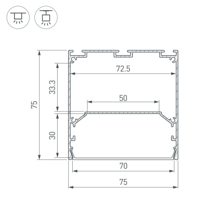 Профиль LINE-S-7575-2500 BLACK (Arlight, Алюминий)