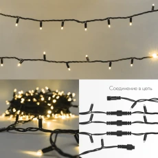 Гирлянда светодиодная Нить 20м 200 LED ТЕПЛЫЙ БЕЛЫЙ черный каучук IP67 эффект мерцания 230В