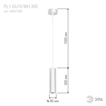 PL1 GU10 WH 300 Подсветка ЭРА подвесной, GU10, D80*300мм, белый