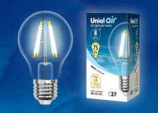 Лампа светодиодная филаментная Uniel E27 8W 4000K прозрачная LED-A60-8W/NW/E27/CL GLA01TR UL-00002212