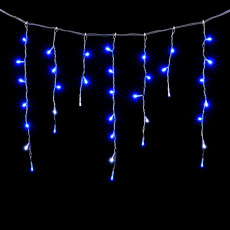 Гирлянда Бахрома 4,9 x 0,5 м Синяя с Мерцанием Белого Диода 220В, 240 LED, Провод Прозрачный ПВХ, IP54