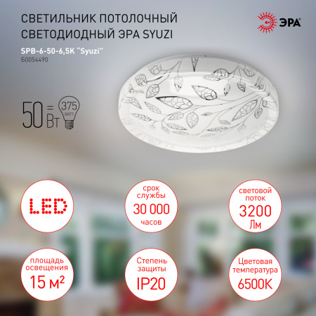 Светильник потолочный светодиодный ЭРА SPB-6-50-6,5K Syuzi без ДУ 50Вт 6500K
