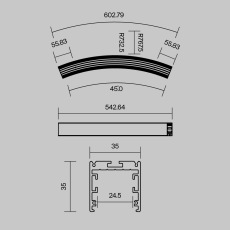 Радиусный профиль 35x35 Ø1500мм 1/8 круга черный, ALM-3535R-B-D-45°-1.5M