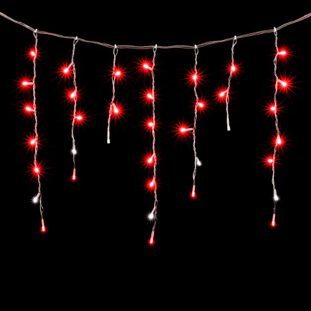 Гирлянда Бахрома 3,1 x 0,5 м Красная с Мерцанием Белого Диода 220В, 150 LED, Провод Прозрачный ПВХ, IP54