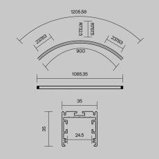 Радиусный профиль 35x35 Ø1500мм 1/4 круга черный, ALM-3535R-B-D-90°-1.5M