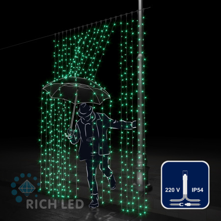 Светодиодная занавеса 600 LED, 58 Ватт, IP54, для улицы и помещения, провод Прозрачный, Свечение: постоянное, RL-C2*3-T/G