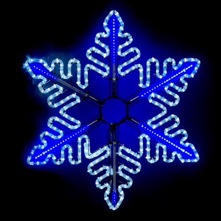 Светодиодная Снежинка «Black Edition» Ø0,8м Белая с Динамикой Синего Диода 24В, Дюралайт на Металлическом Каркасе, IP54
