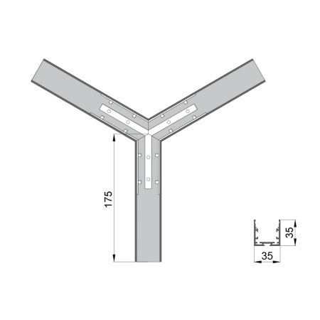 Соединитель  RVE-CONNECT-Y  угловой Y-образный для встраиваемого профиля 35x35 мм.