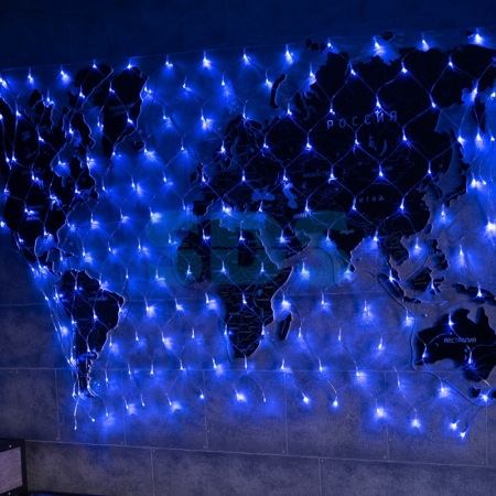 Гирлянда сеть 1,8х1,5м, Прозрачный ПВХ, 180 LED, цвет: Синий